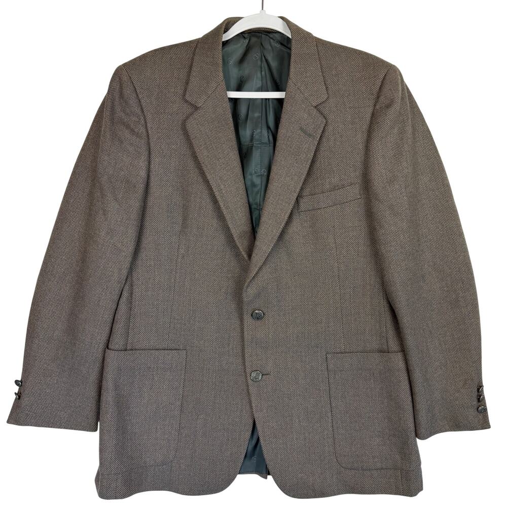 Vtg Christian Dior Blazer Mens 44 Brown Wool Tweed Herringbone Sport Coat CD